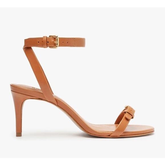 Schutz Aurora Mid Heel Sandals Tan Leather Ankle Strap Size 7.5 $138 Brazil - Picture 1 of 8